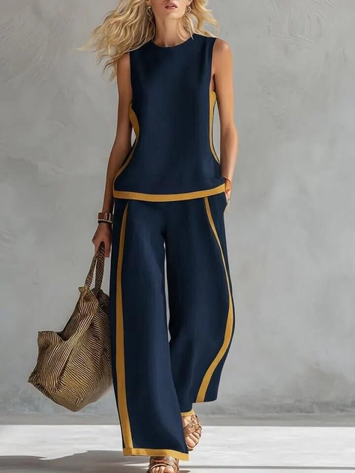 Round - neck Sleeveless Casual Loose Top And High - waist Loose Wide - leg Pants Set - DBMP (Electronics And More Store)