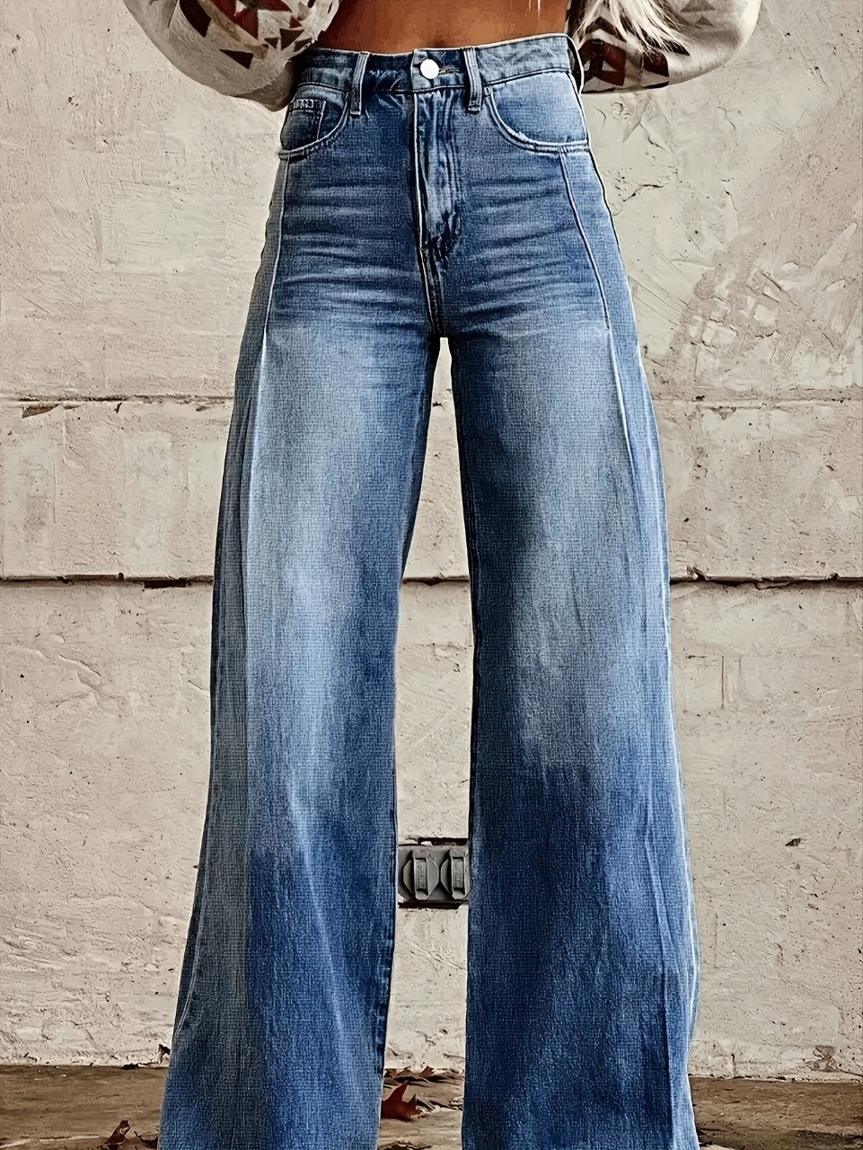 Wide - legged Pants Thermal Transfer Bell - bottom Pants Simulation Denim Trousers - DBMP Shop