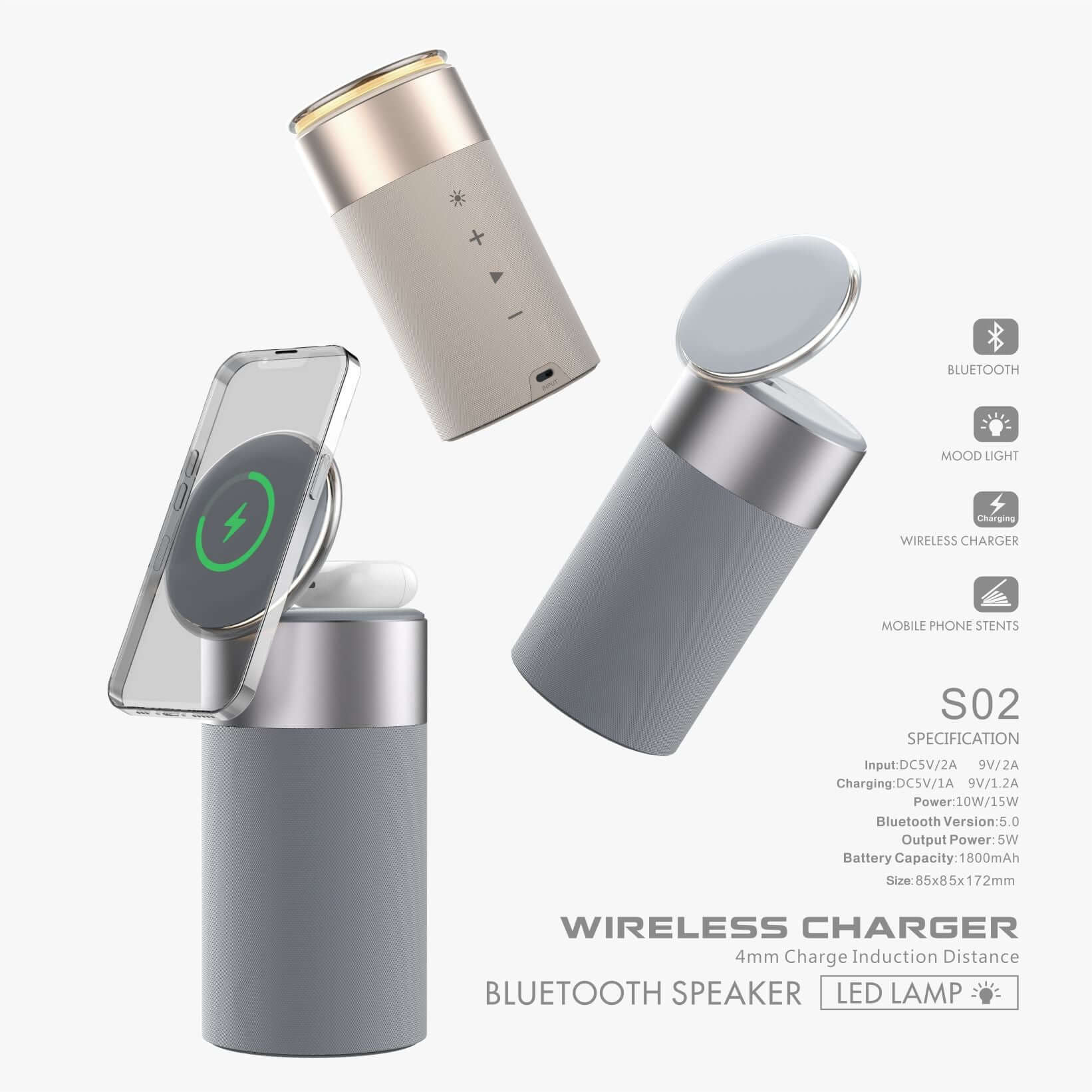 3 In 1 Multi - Function IPhone And AirPods Wireless Charger Portable Bluetooth Speaker With Touch Lamp For Home And Office - DBMP (Electronics And More Store)