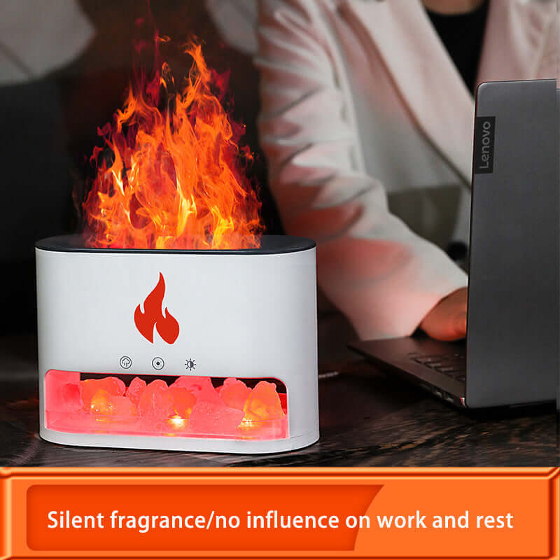 Crystal 2-in-1 Himalayan Salt Lamp and Essential Oil Diffuser with flame effect for a serene ambiance.