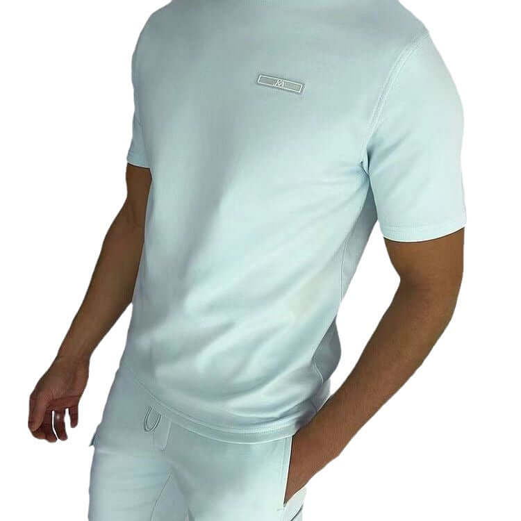 Men's light blue casual sports T-shirt featuring a fitted design and sleek style, perfect for athletic wear.
