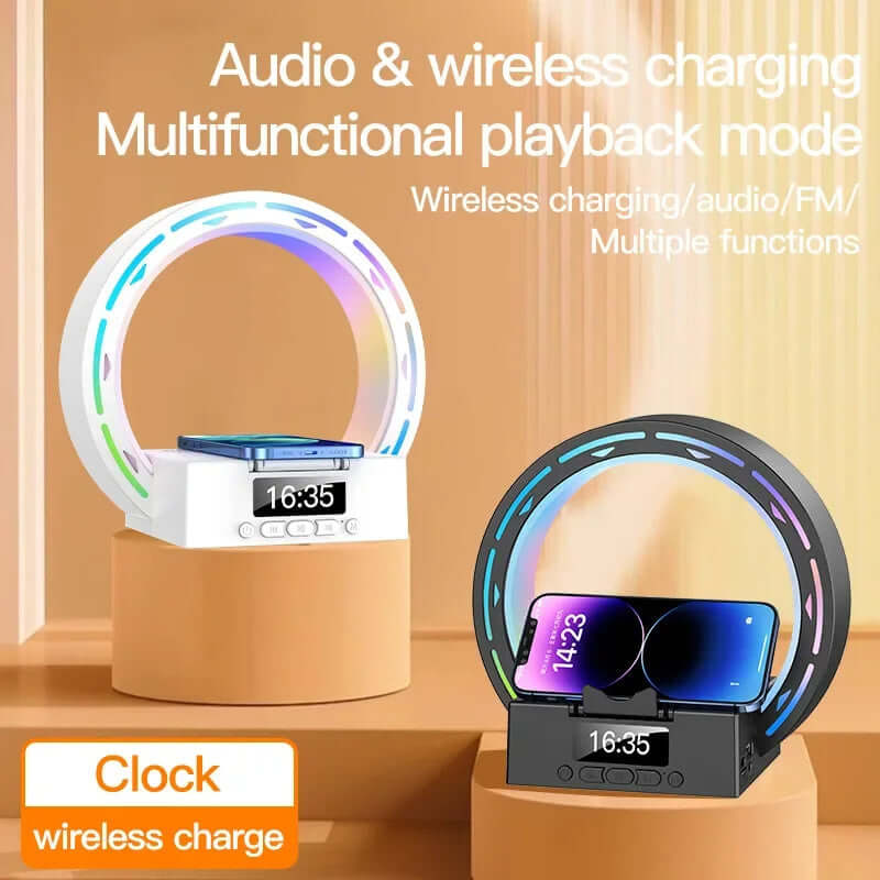 4 In 1 Wireless Bluetooth Speaker Charging Pad Bedside Lamp With Alarm Clock Wake - Up Light For Bedroom Support USB Drive TF Card - DBMP (Electronics And More Store)