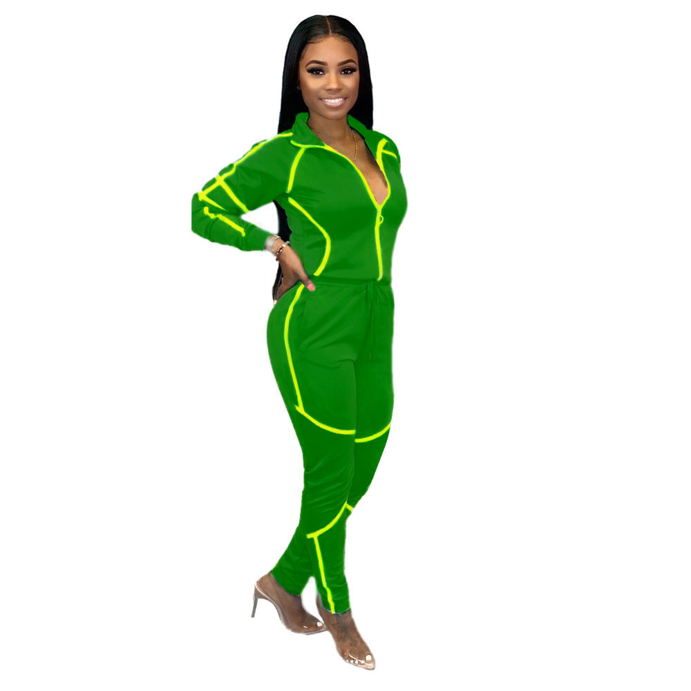 Womens Casual Sportswear Set With Unique Patchwork And Solid Colors