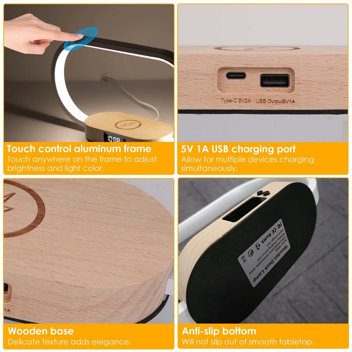 1 Set Bedside Table Lamp Touch Control Lamp With Clock Wireless Charging LED Desk Lamp Dimmable Nightstand Reading Lamp - DBMP (Electronics And More Store)