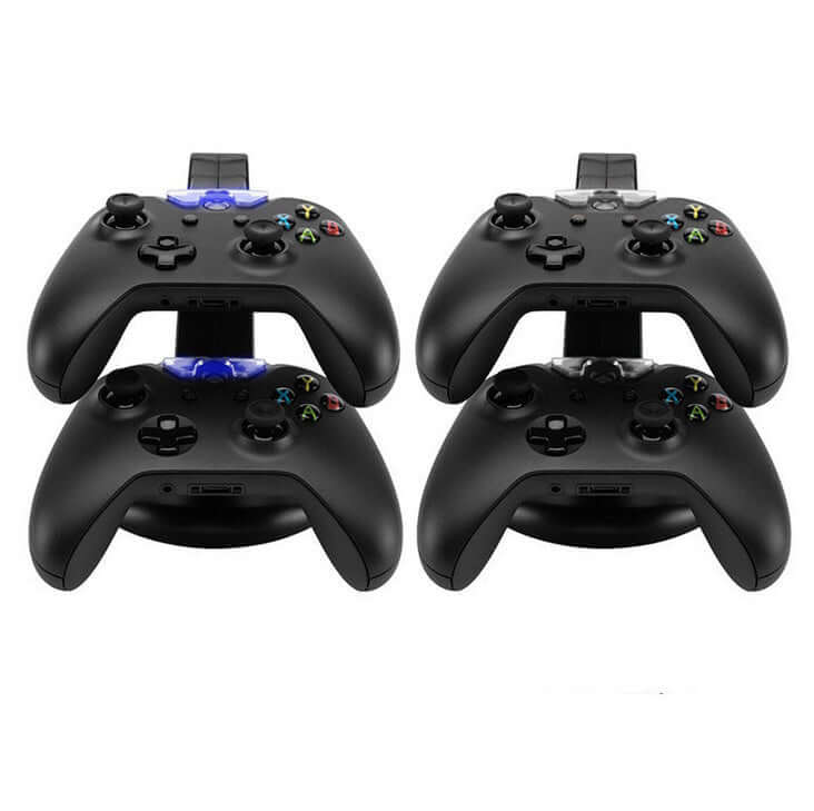 Xbox controller charger dock for two controllers with blue indicator lights for charging status.