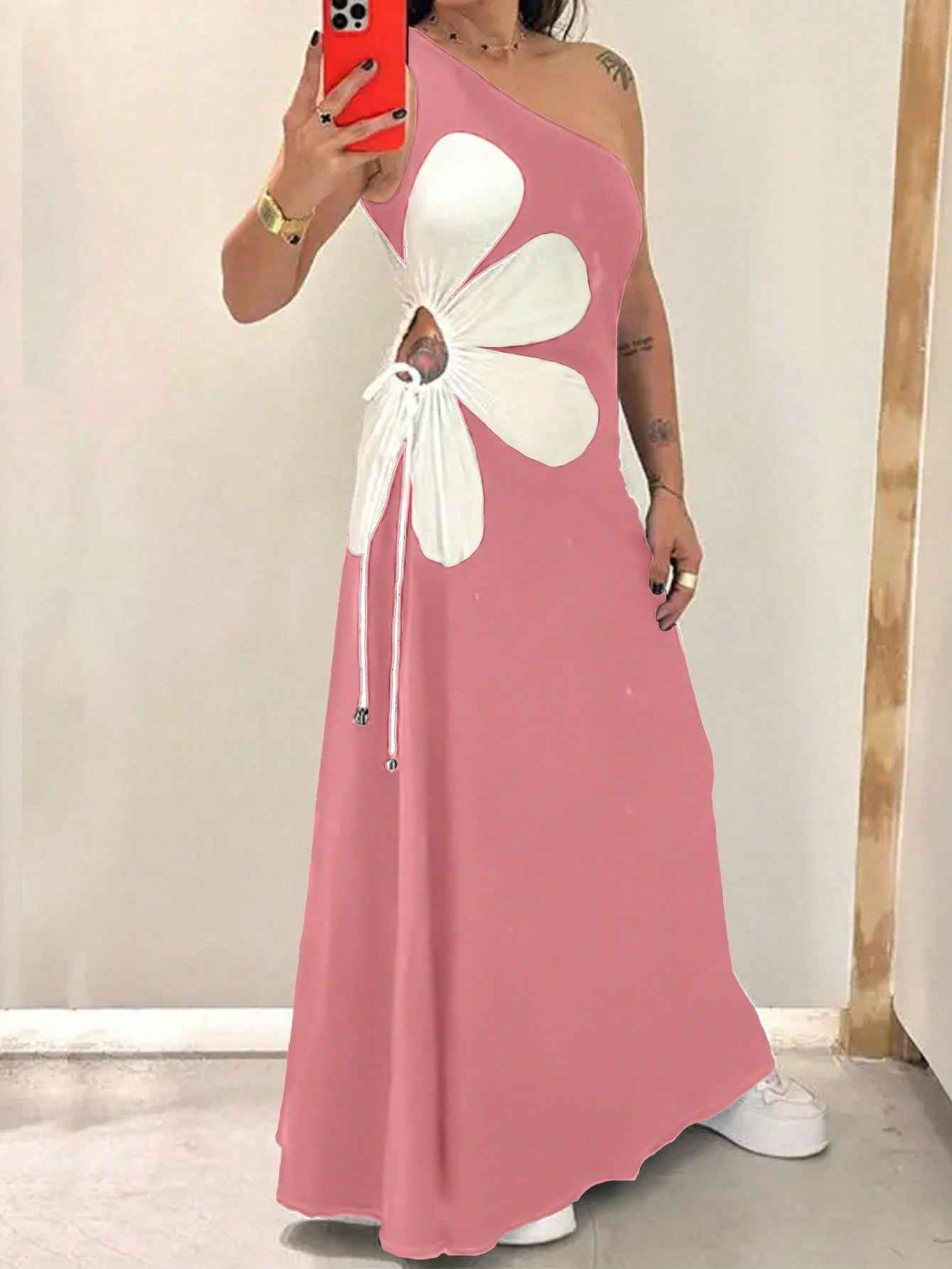 Large Flower Off-the-shoulder Sling Dress - DBMP Shop