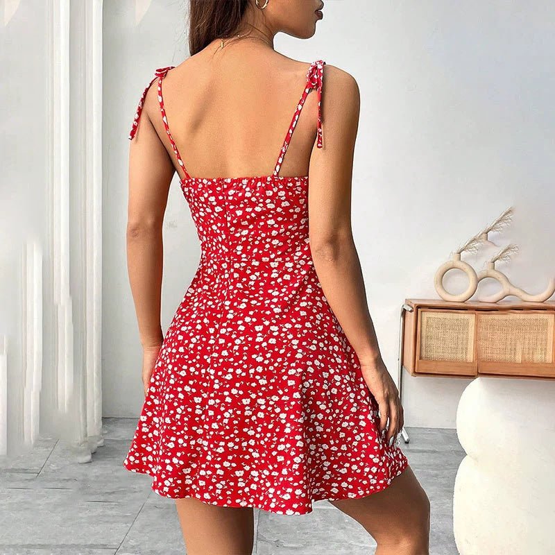 Floral Print Dress Summer Sweet A - Line Waist Trimming Dresses Women's Slimming Casual Clothing - DBMP (Electronics And More Store)