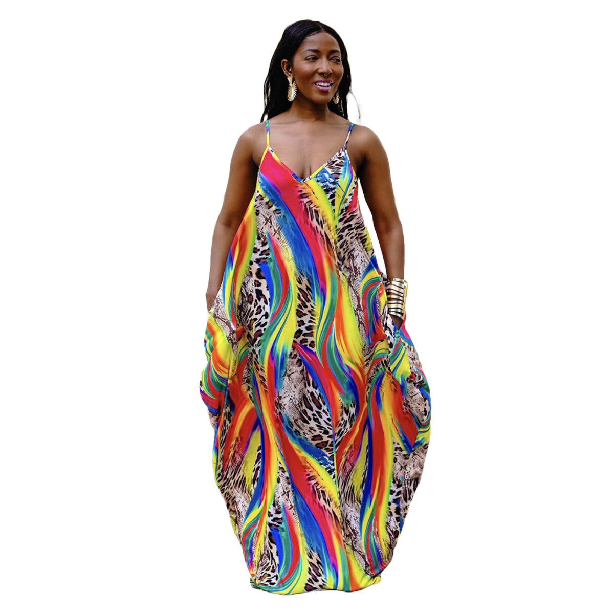 Printed Large-length Loose Suspender Skirt