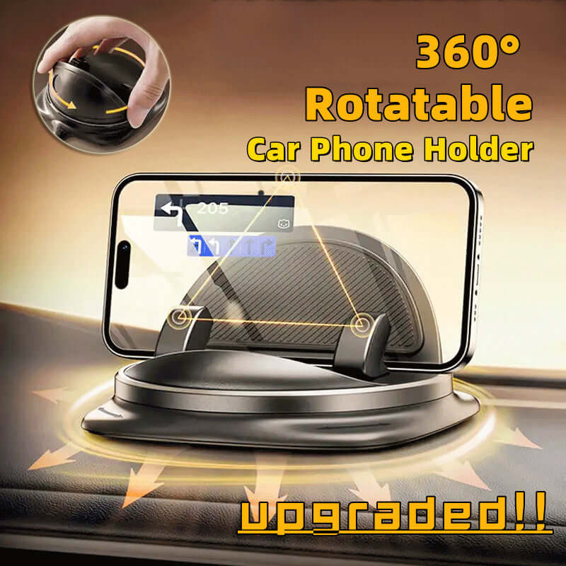 Upgraded 360° rotatable car phone holder with anti-slip pad for secure use on dashboard.