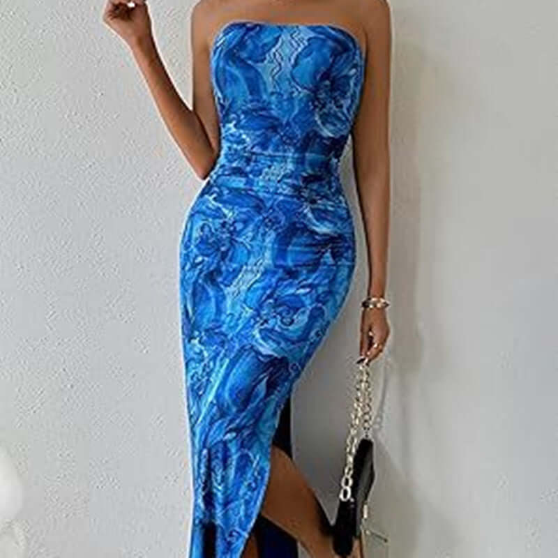 Women's Clothing Slit Hemline At Hem Sleeveless Printed Dress - DBMP (Electronics And More Store)