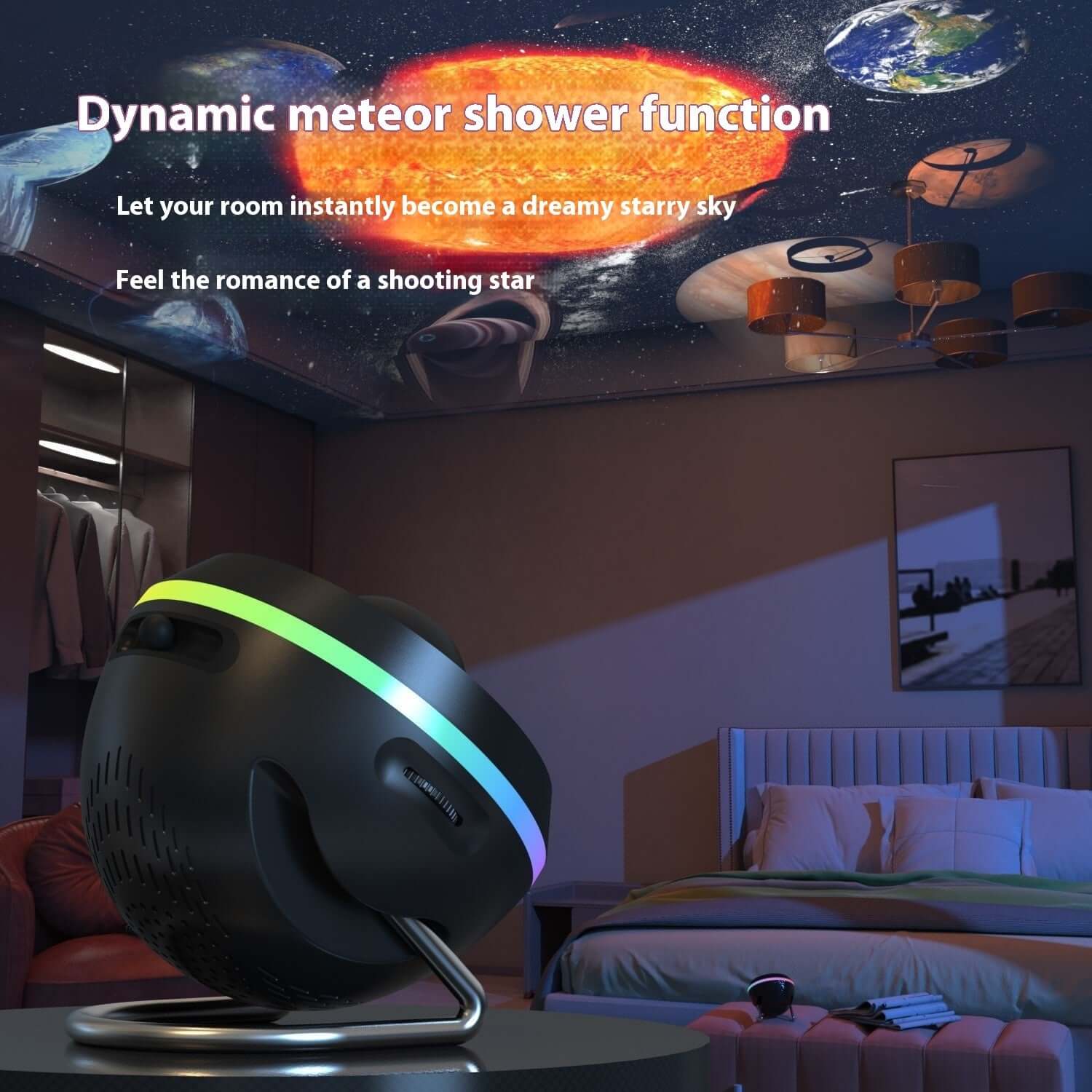 New Zorb Ball Galaxy Projection Lamp showcasing dynamic meteor shower function, creating dreamy starry sky ambiance.