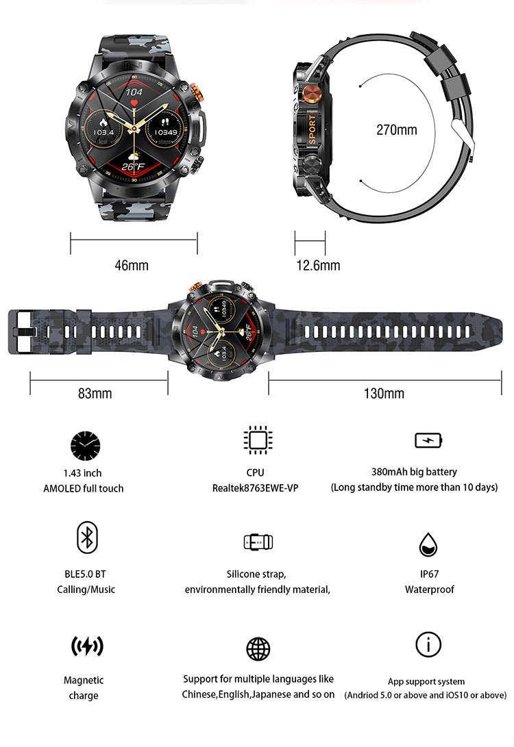 K59 Bluetooth Large Battery Outdoor Sport Smart Watch - DBMP (Electronics And More Store)