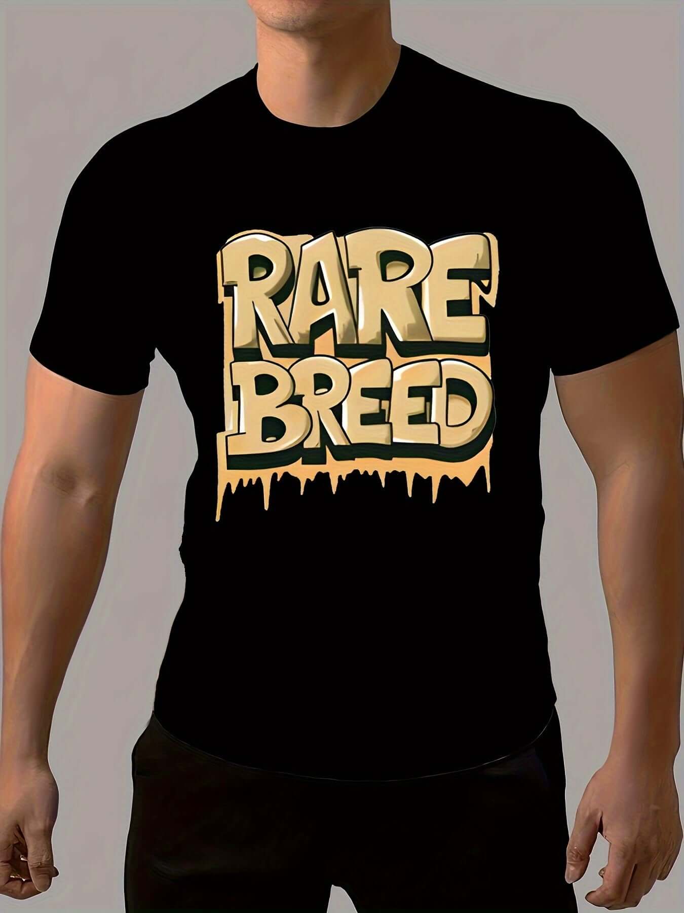Men's Summer Fashion T-shirt, Graffiti Style RARE BREED Letter Printed Round Neck Short Sleeve T-shirt, Unique Fashion Top For Daily And Fitness Clothing - DBMP (Electronics And More Store)