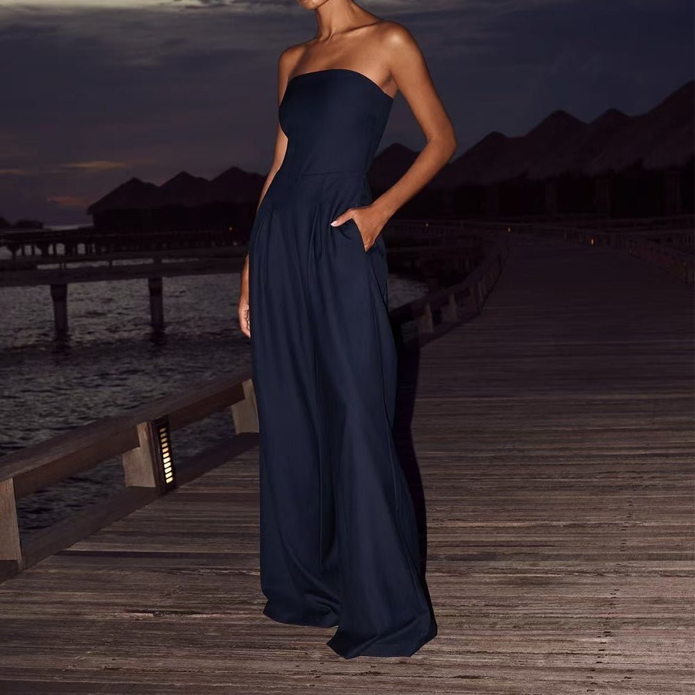 Loose Tube-top Jumpsuit Ins Fashion Backless Wide Leg Long Pants Overalls Women's Clothing - DBMP Shop
