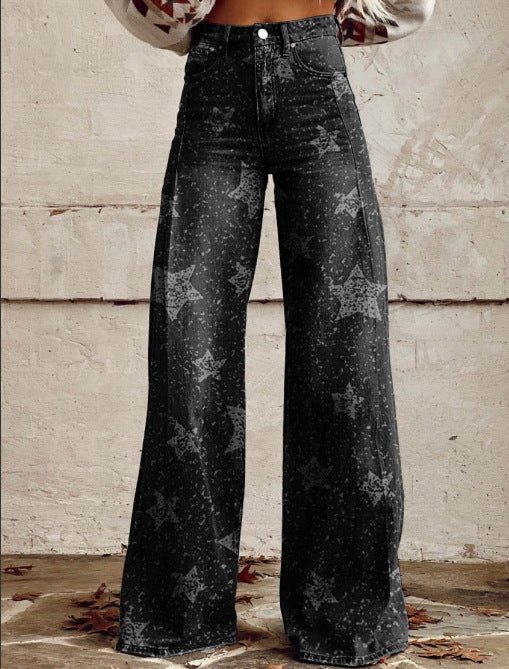 Wide-legged Pants Thermal Transfer Bell-bottom Pants Simulation Denim Trousers - DBMP Shop