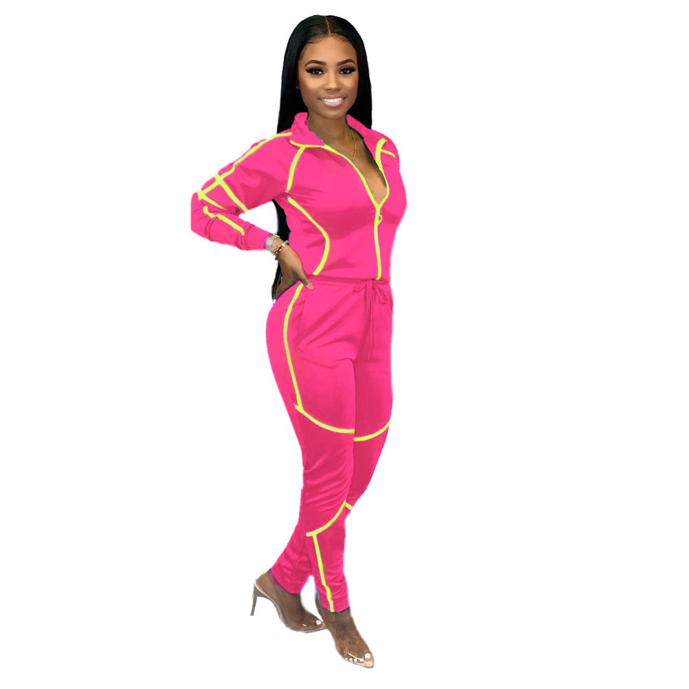 Womens Casual Sportswear Set With Unique Patchwork And Solid Colors