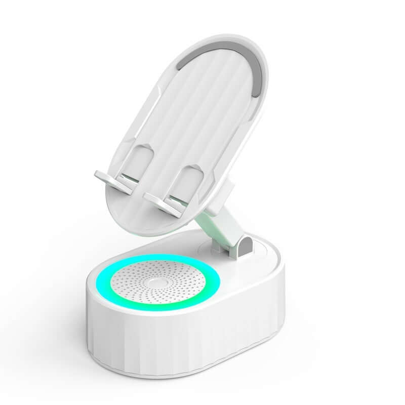 Fashion Ambience Light Bluetooth Speaker in white, featuring a portable design and built-in charging capability.