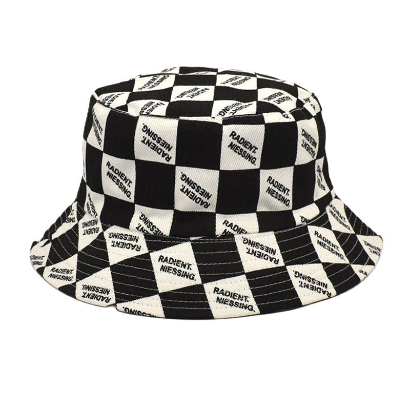 Letter Plaid Bucket Hat Women's Fashion Double-sided Wear Bucket Hat - DBMP Shop