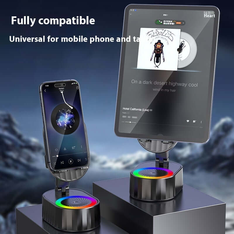 Fashion Ambience Light Bluetooth Speaker showcasing mobile compatibility with vibrant LED display and audio play features.