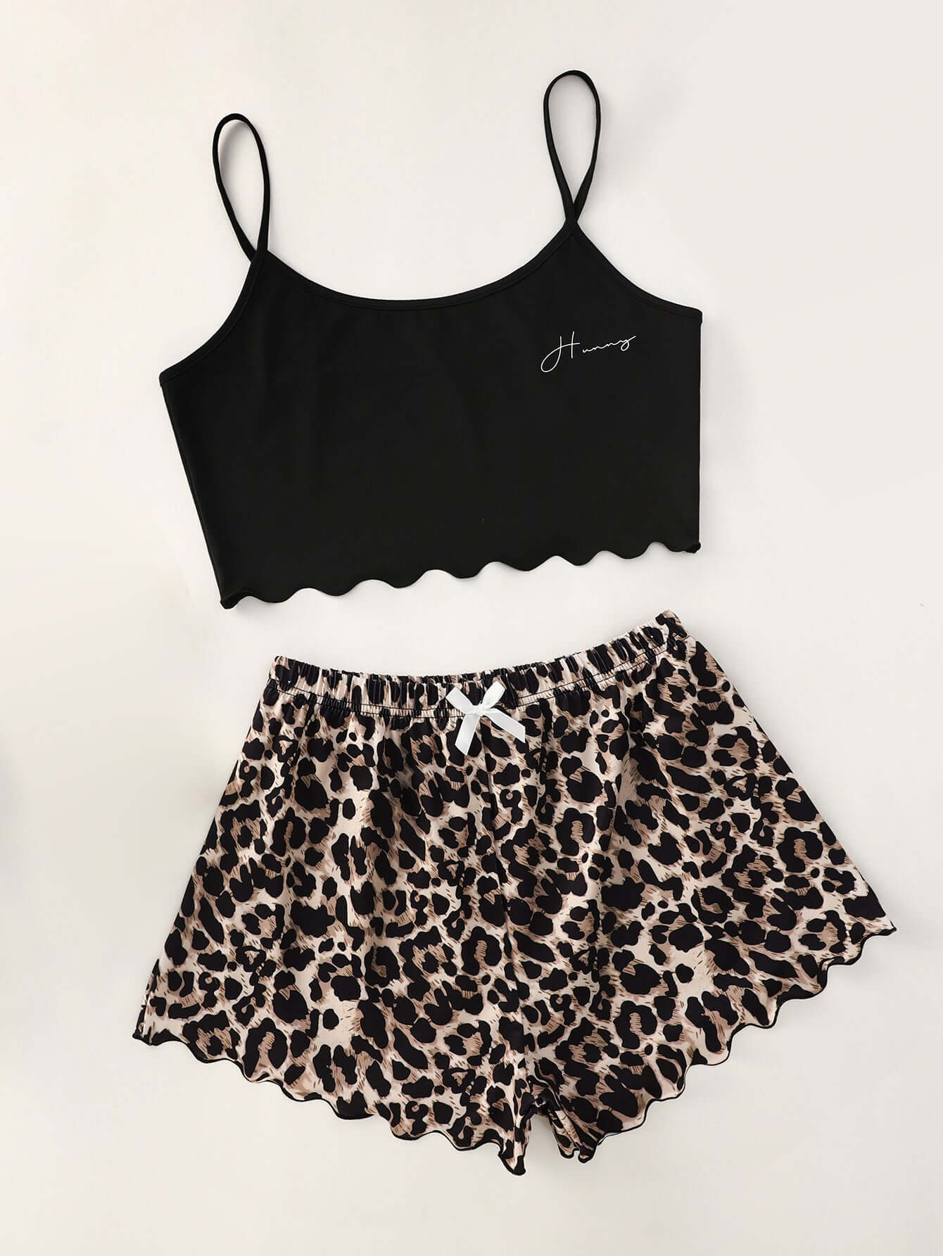 Leopard print shorts and black tank top leisure home wear suit for women in European and American style.