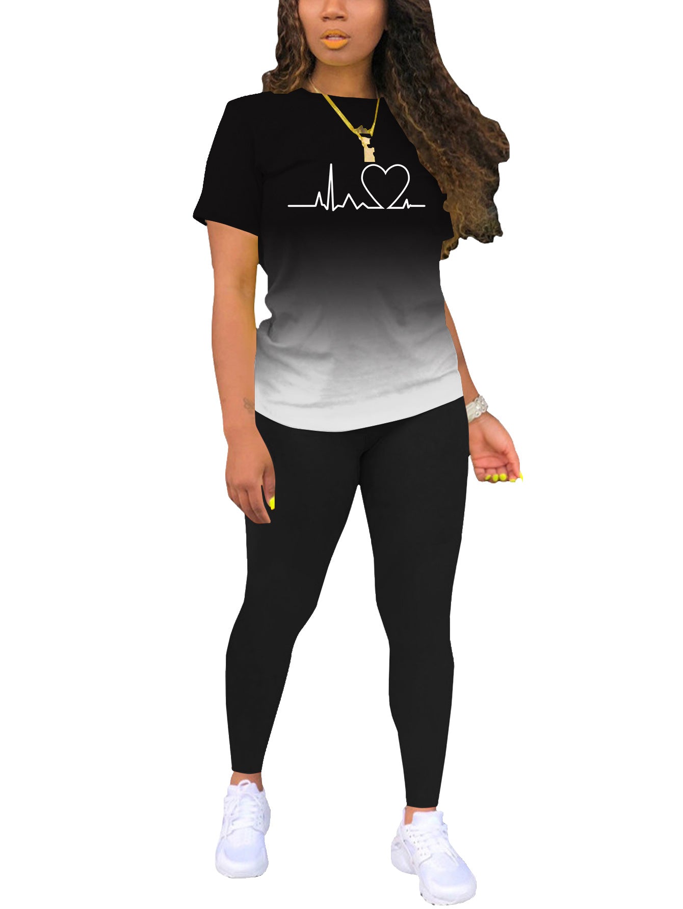Printed Crewneck Short-Sleeve T-Shirt Top And Pants Womens Outfit