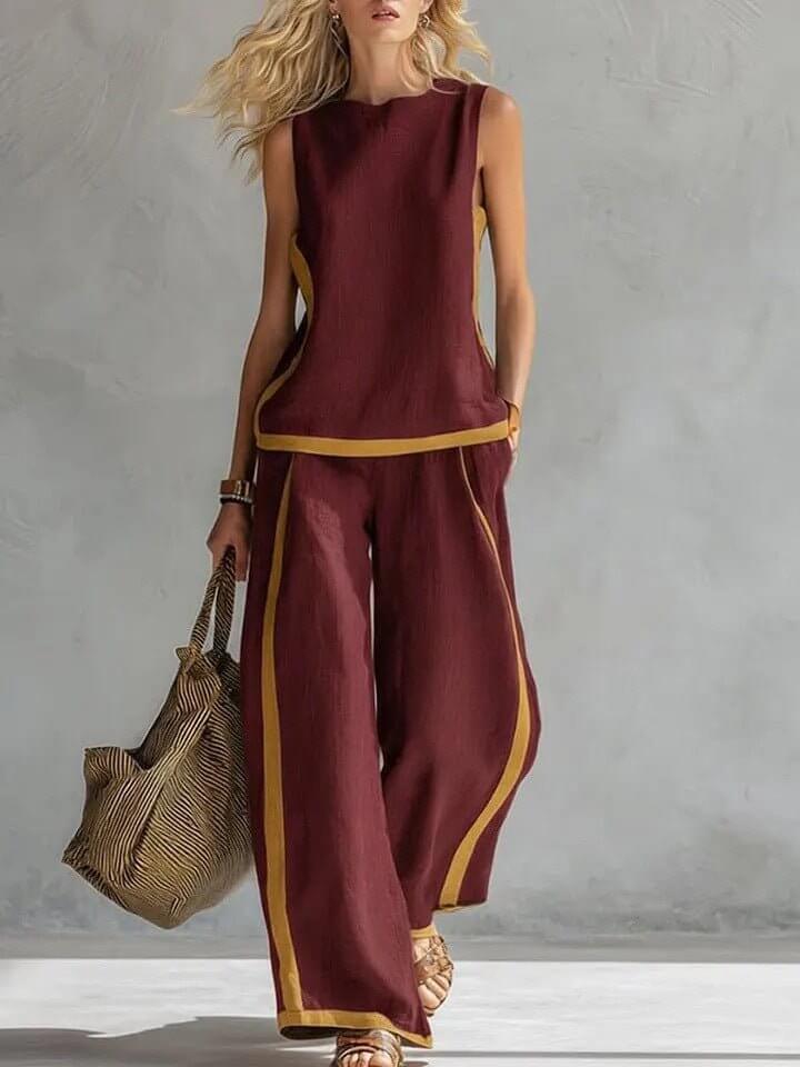 Round - neck Sleeveless Casual Loose Top And High - waist Loose Wide - leg Pants Set - DBMP (Electronics And More Store)