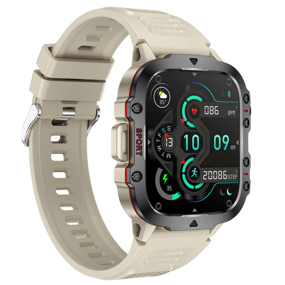 New QX11 Smart Bluetooth Watch in khaki color with touch button and TFT screen for fitness tracking.