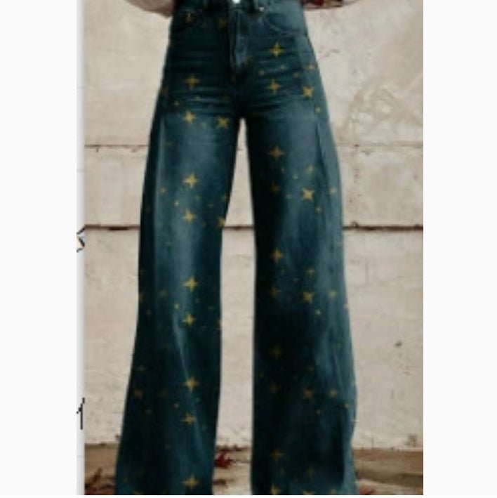 Wide - legged Pants Thermal Transfer Bell - bottom Pants Simulation Denim Trousers - DBMP Shop