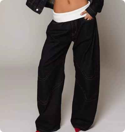 Loose-fitting Straight-leg Jeans With Pockets Fashion Casual Trousers Street-style Pants Women's Clothing - DBMP Shop
