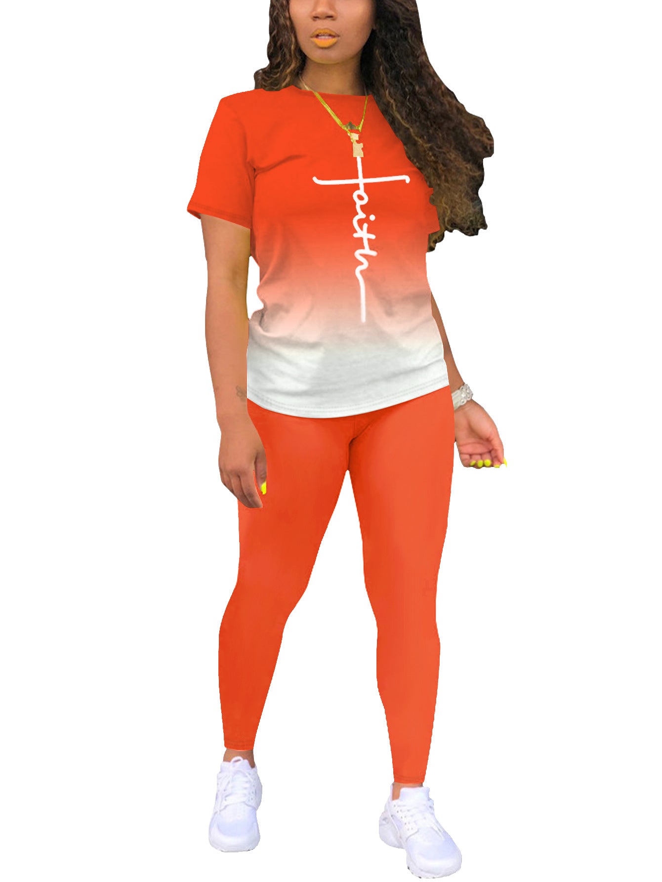 Printed Crewneck Short-Sleeve T-Shirt Top And Pants Womens Outfit