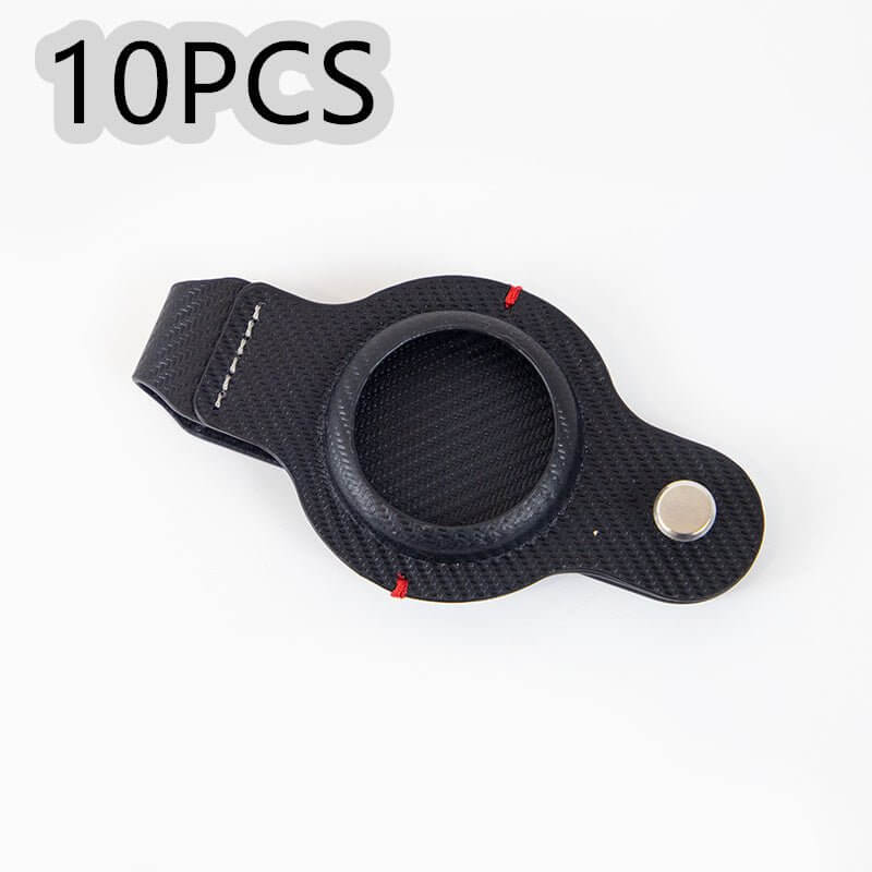 Black AirTag holder keychain with circular design and snap button, compatible with Apple AirTag, pack of 10.