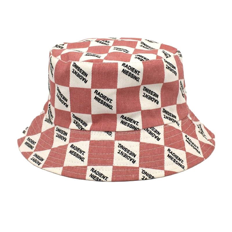 Letter Plaid Bucket Hat Women's Fashion Double-sided Wear Bucket Hat - DBMP Shop