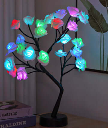 Colorful rose tree lamp with LED lights, perfect for romantic nights and decorative gifts.