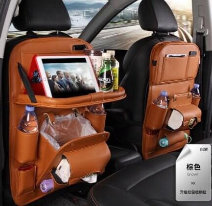 PU Leather Car Storage Bag Multifunction Seat Back Tray Hanging Bag Waterproof Car Organizer Automotive Interior Accessories - DBMP (Electronics And More Store)