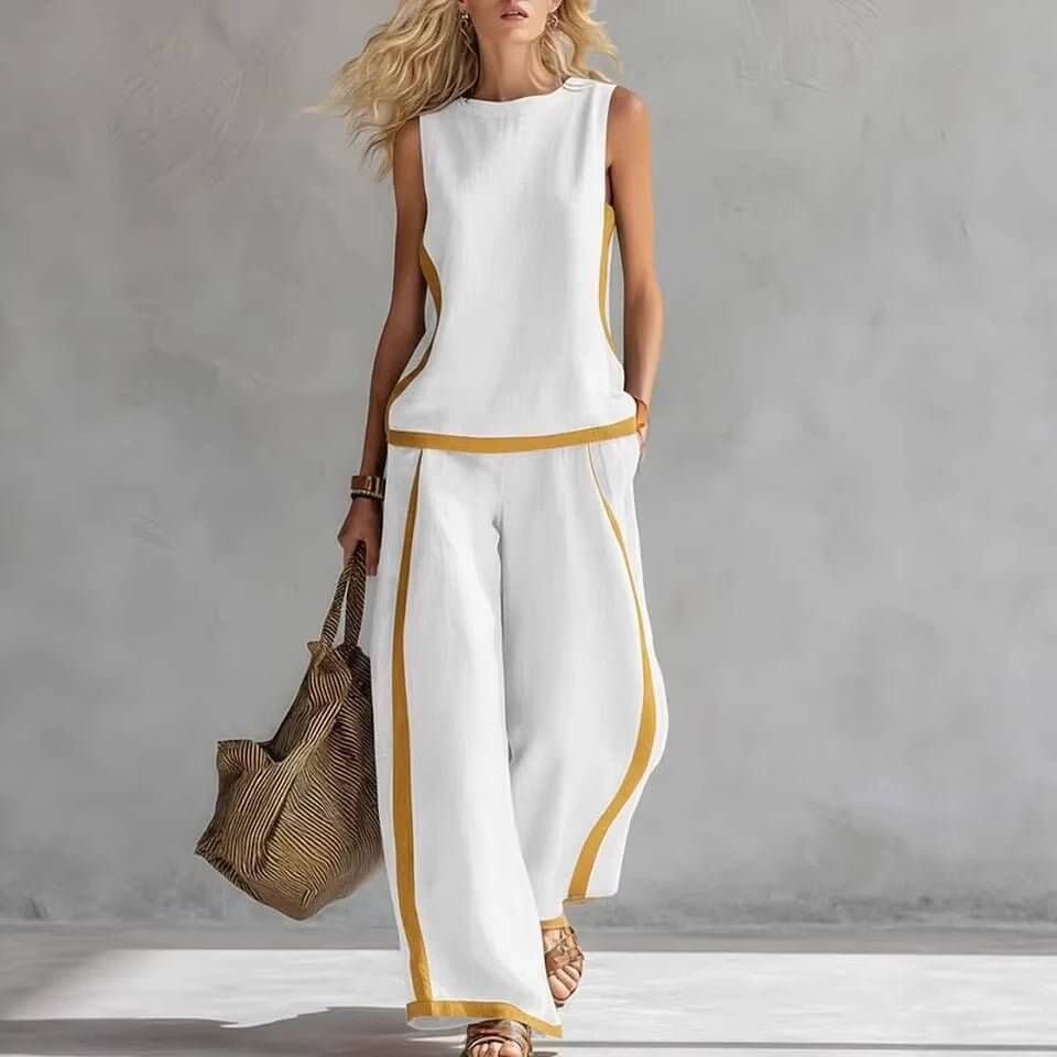 Round - neck Sleeveless Casual Loose Top And High - waist Loose Wide - leg Pants Set - DBMP (Electronics And More Store)