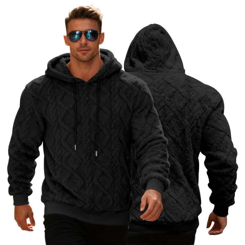 Plush Hooded Sweatshirt Winter Warm Long - sleeved Pullover Top Men's Casual Solid Color Fleece Hoodie Clothing - DBMP (Electronics And More Store)