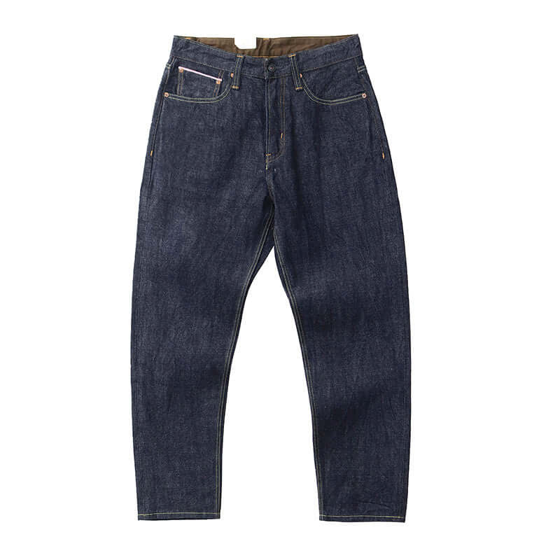 Casual thickened long pants for men in dark indigo denim, high waist, available in various sizes.