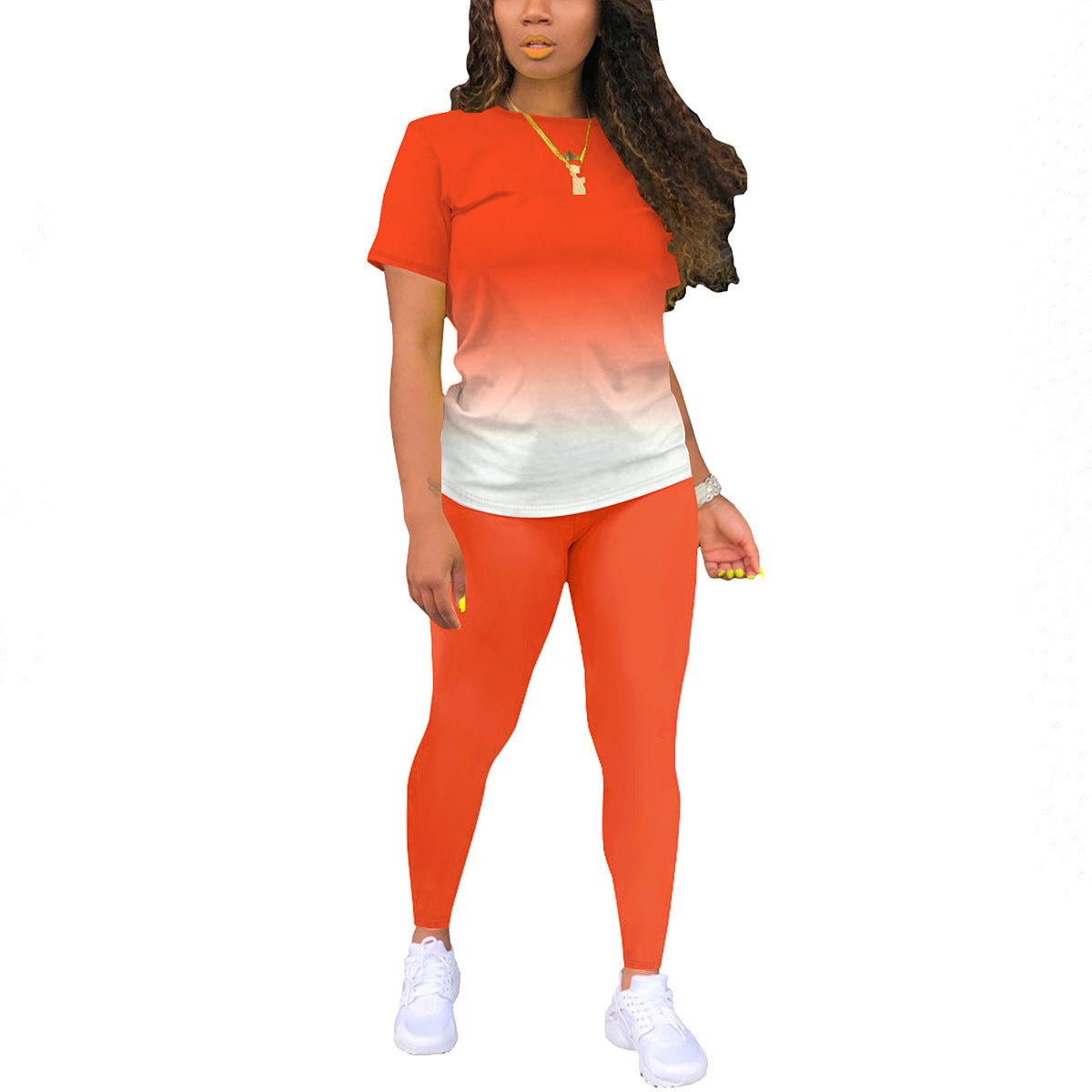 Printed Crewneck Short-Sleeve T-Shirt Top And Pants Womens Outfit