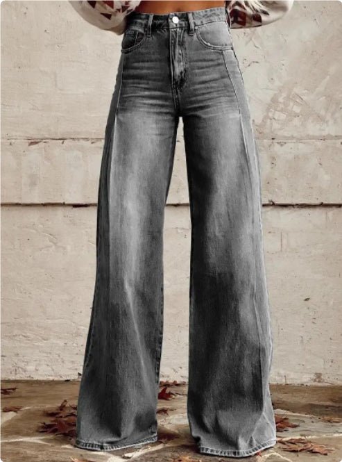 Wide - legged Pants Thermal Transfer Bell - bottom Pants Simulation Denim Trousers - DBMP Shop