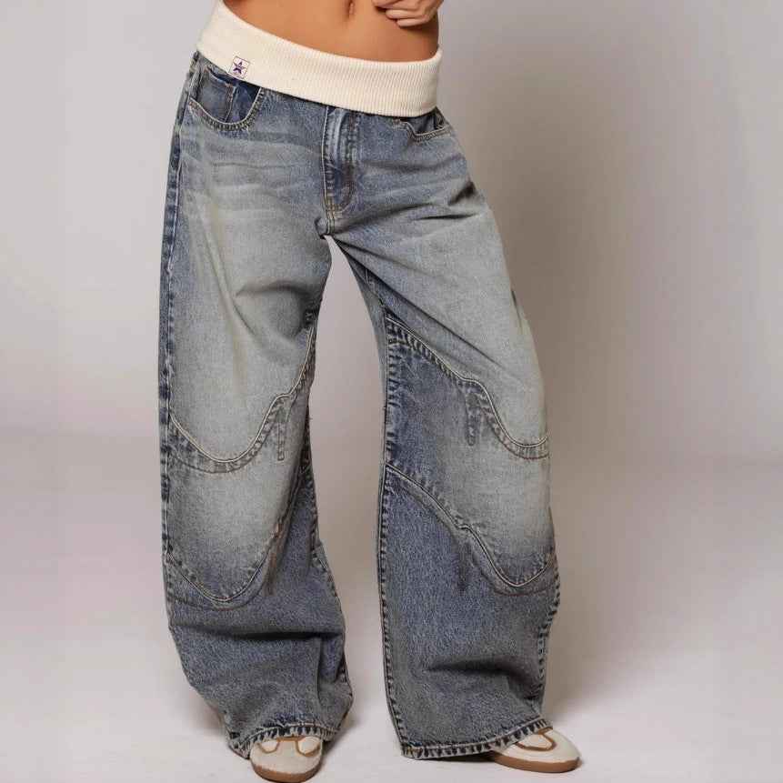 Loose-fitting Straight-leg Jeans With Pockets Fashion Casual Trousers Street-style Pants Women's Clothing