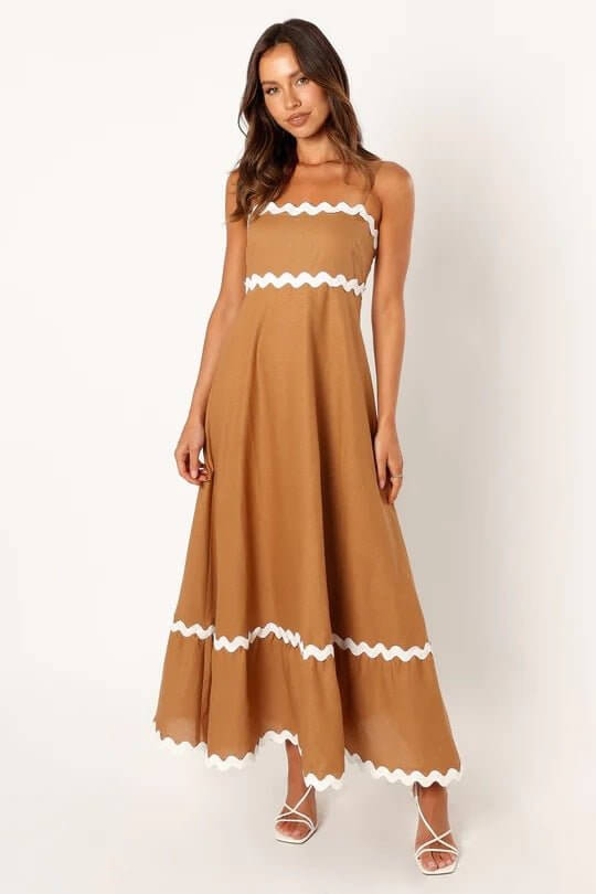 New Suspender Long Dress Summer Fashion Solid Color Wave Pattern Printed Beach Dresses For Womens Clothing - DBMP (Electronics And More Store)