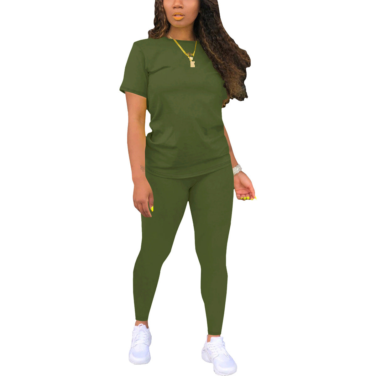 Printed Crewneck Short-Sleeve T-Shirt Top And Pants Womens Outfit