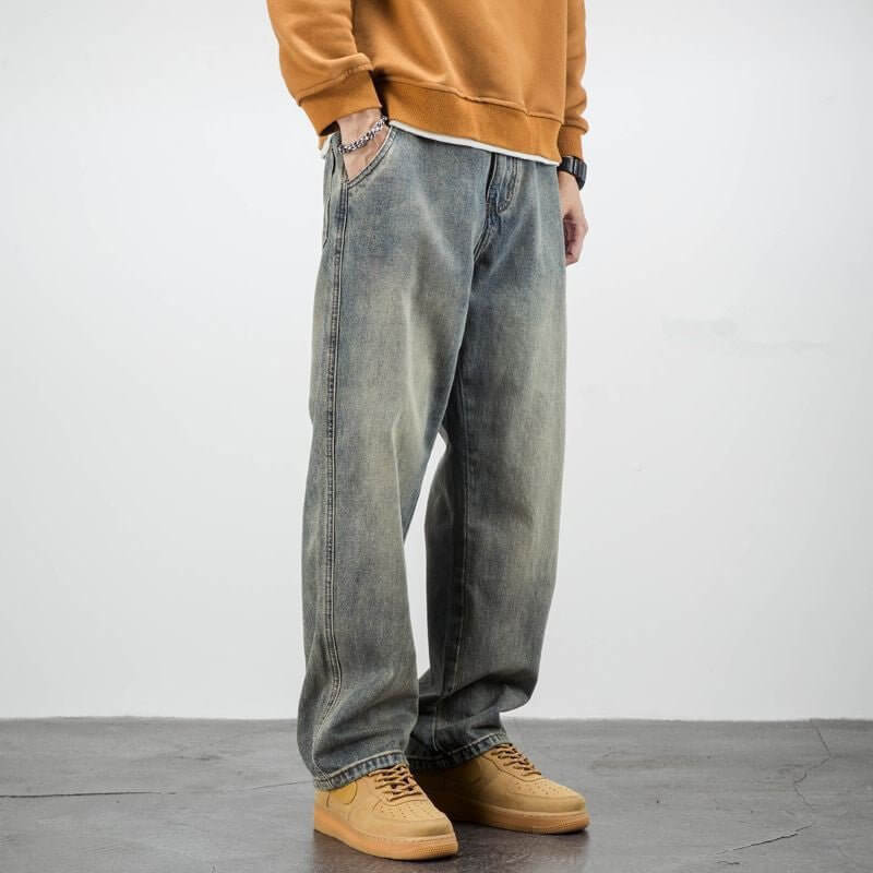 American Casual Yellow Mud Dyed Jeans Straight Loose - DBMP (Electronics And More Store)