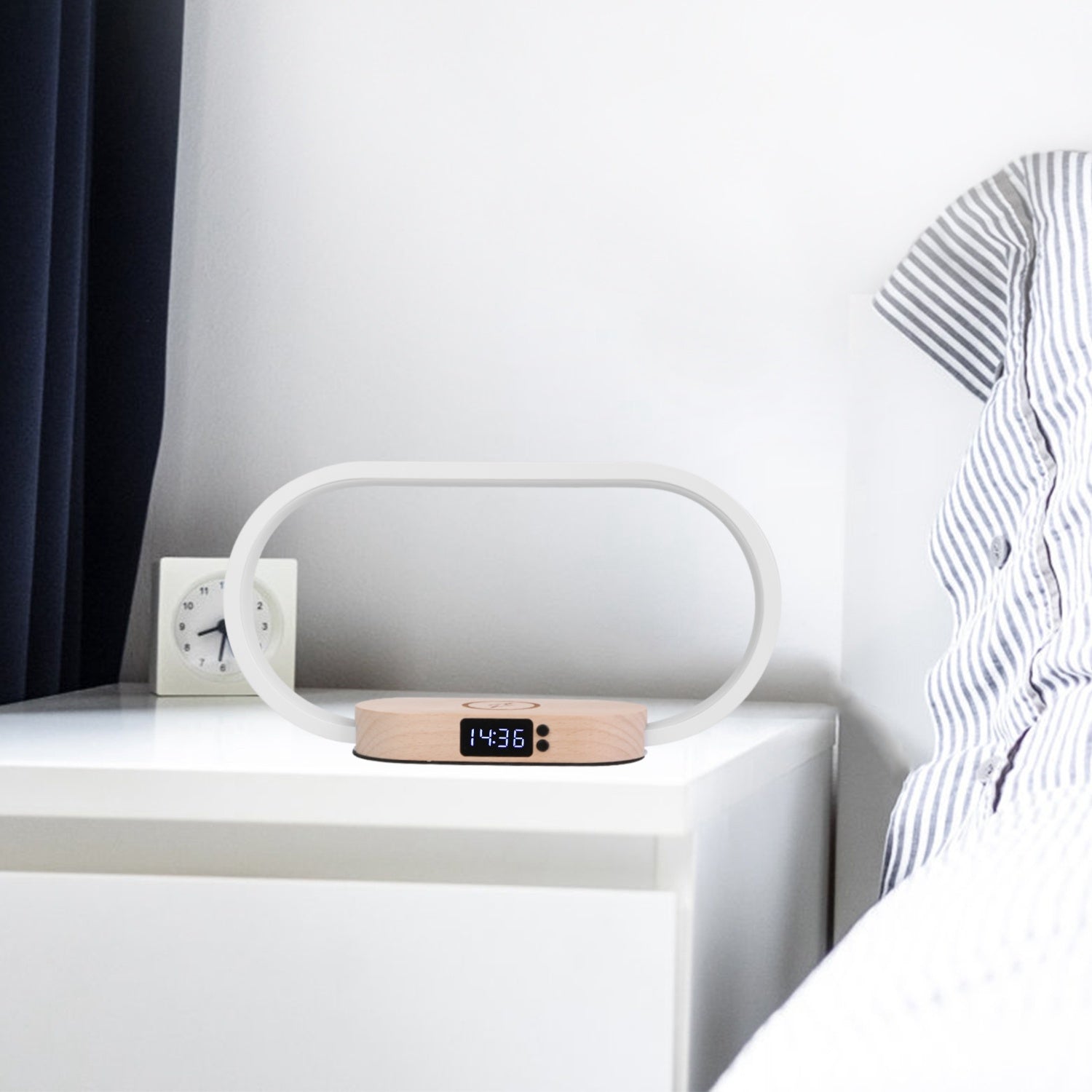 1 Set Bedside Table Lamp Touch Control Lamp With Clock Wireless Charging LED Desk Lamp Dimmable Nightstand Reading Lamp - DBMP (Electronics And More Store)