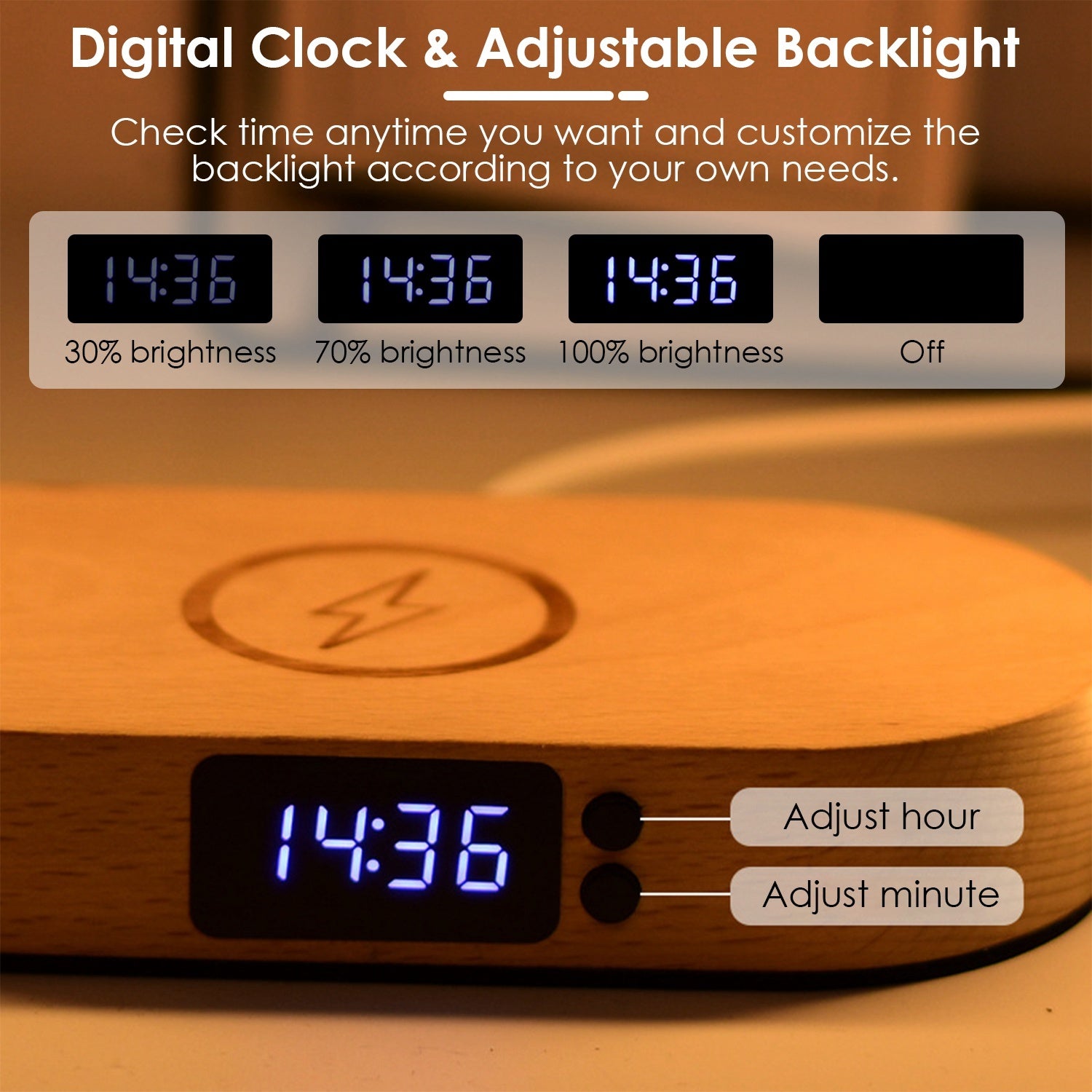 1 Set Bedside Table Lamp Touch Control Lamp With Clock Wireless Charging LED Desk Lamp Dimmable Nightstand Reading Lamp - DBMP (Electronics And More Store)