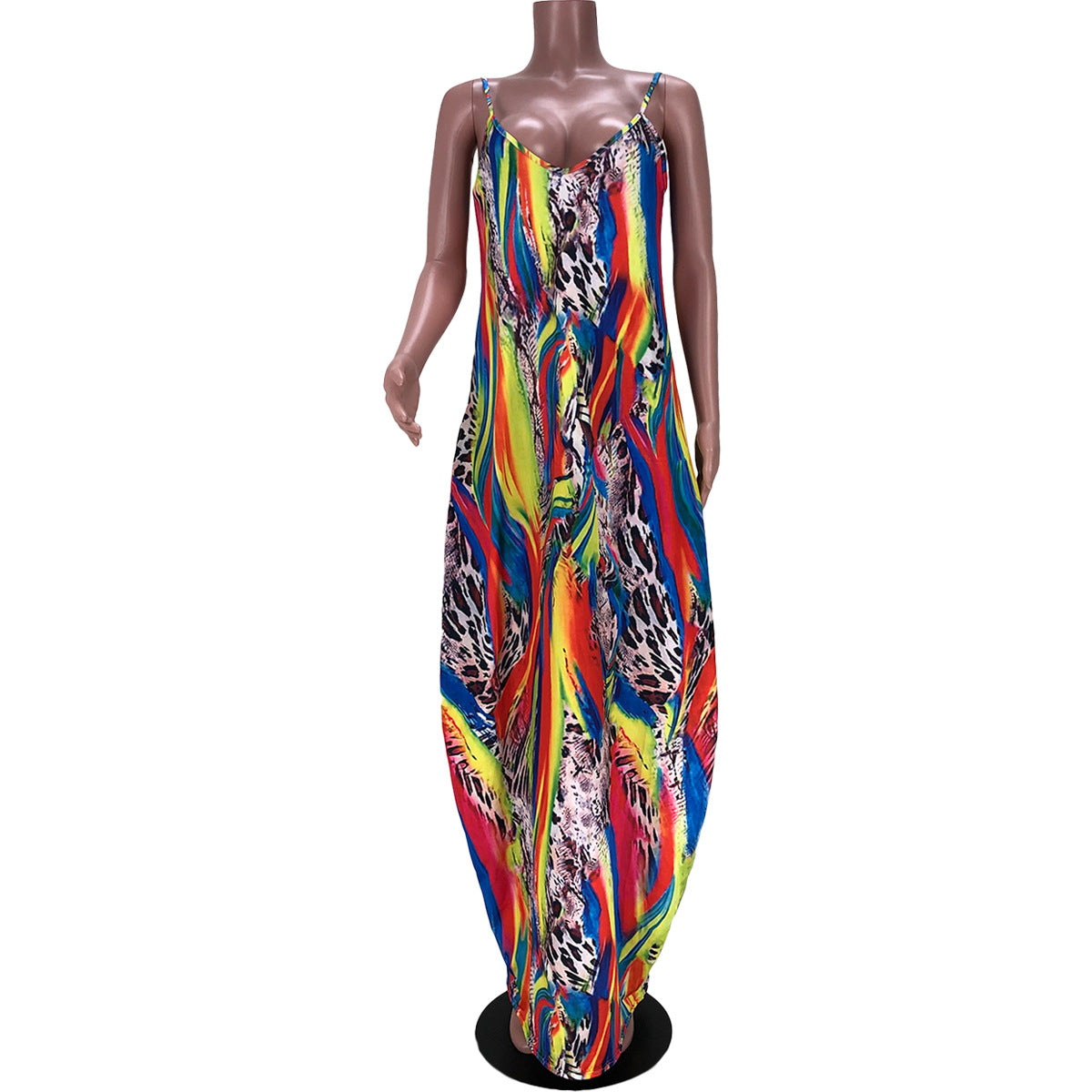 Printed Large-length Loose Suspender Skirt