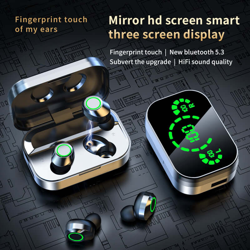 YD03 Wireless Bluetooth Headset with smart three-screen display and fingerprint touch, high-fidelity sound quality.