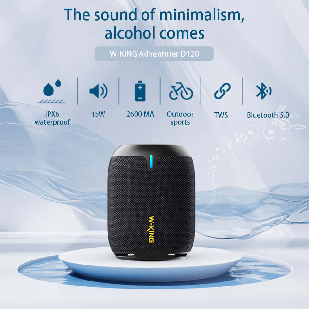 W-KING Adventurer D120 portable Bluetooth speaker, waterproof, 15W, 2600mAh battery for outdoor sports.