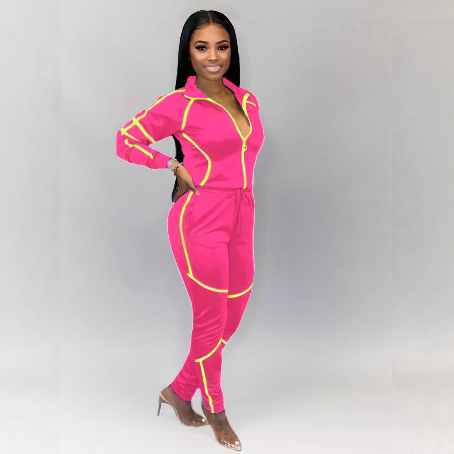 Womens Casual Sportswear Set With Unique Patchwork And Solid Colors