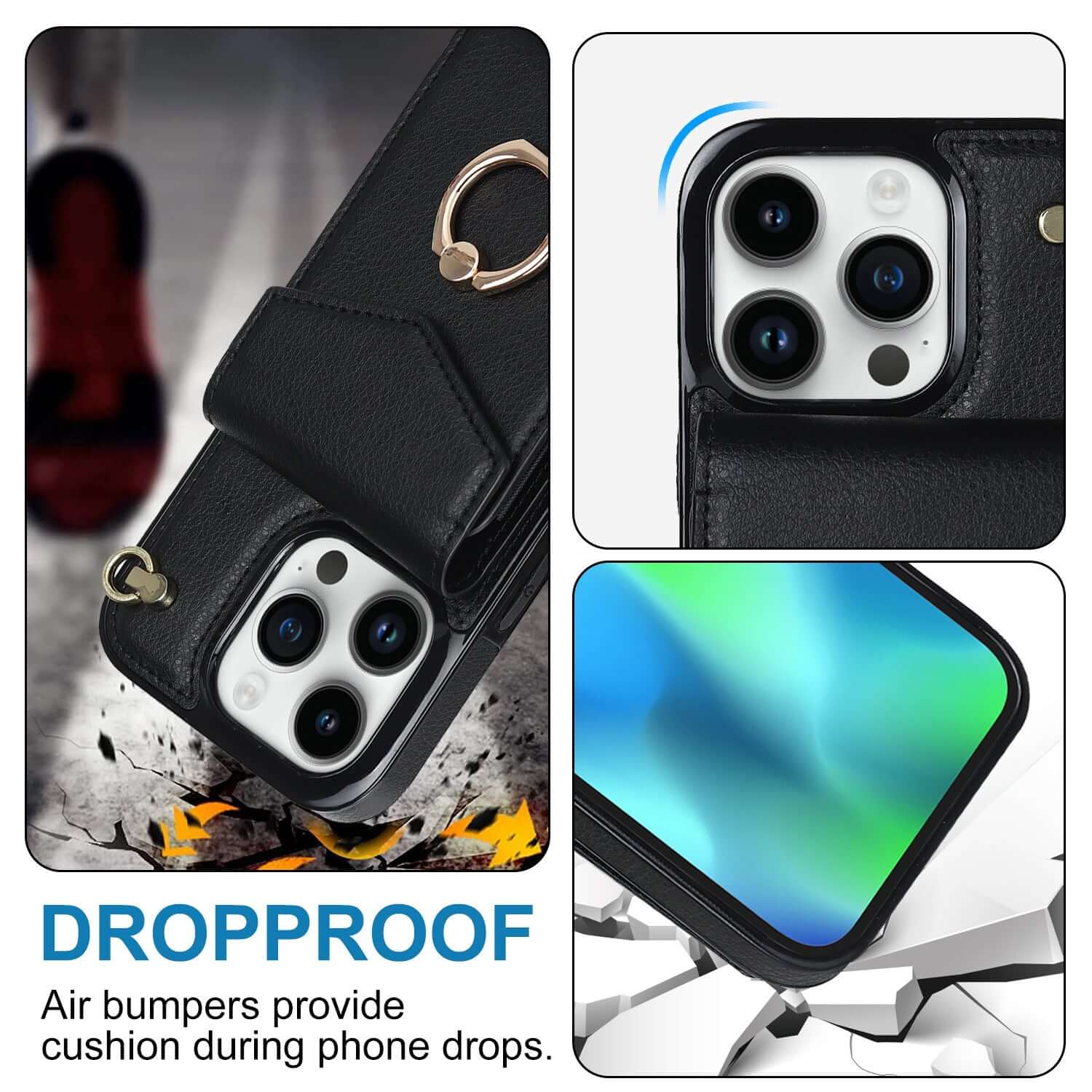 Creative mobile phone leather cover with air bumpers for drop protection, showcasing functionality and stylish design.